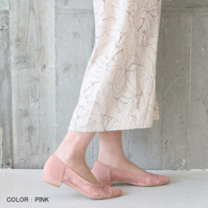 日本製 ポインテッド チュール パンプス レース ローヒール 歩きやすい