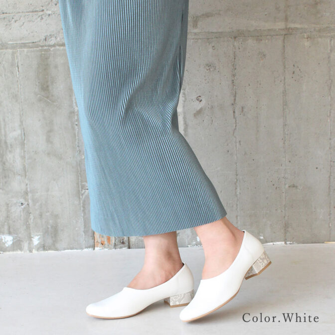 日本製ローヒール スクエアトゥ パンプス 幅広